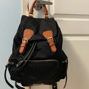 Burberry Black Backpack with Tan Leather Accents